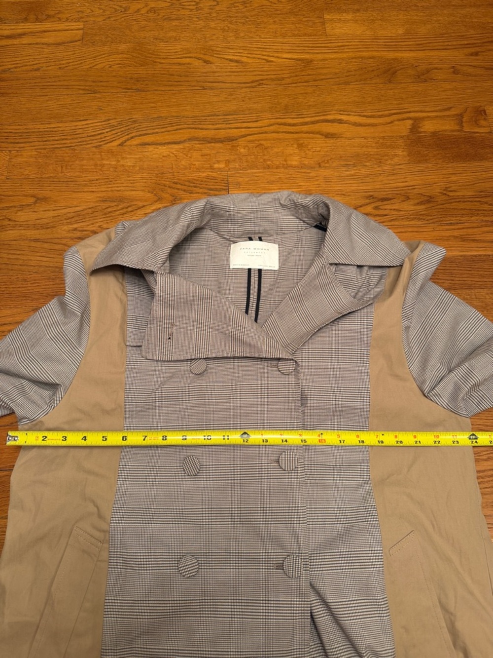 ZARA Woman Plaid Combination Double Breasted Trench Coat With Belt - Large - Picture 7 of 11